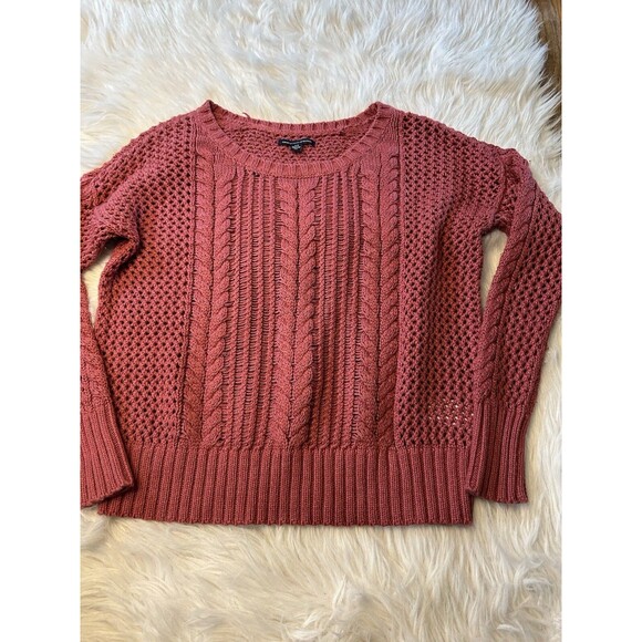 American Eagle Women's Small Rose Mauve Open Knit Sweater - Picture 1 of 7